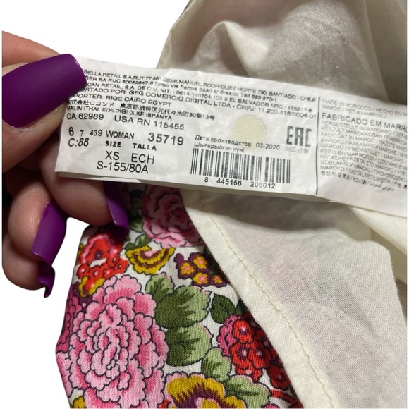 Mango Floral Mini Dress Puff Sleeve XS - Picture 5 of 6